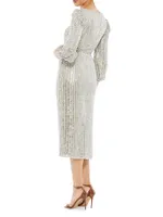 Sequin Bishop-Sleeve Cocktail Dress