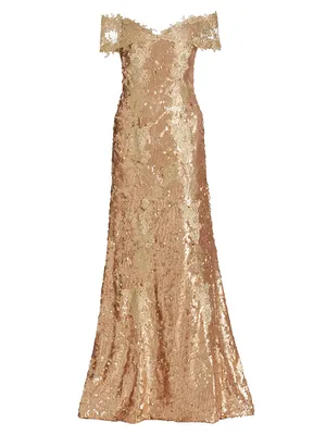 Sequined Off-The-Shoulder Gown