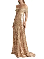 Sequined Off-The-Shoulder Gown