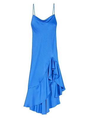 Asymmetric Satin-Effect Midi Dress