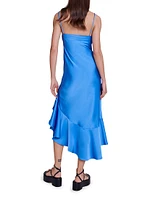 Asymmetric Satin-Effect Midi Dress