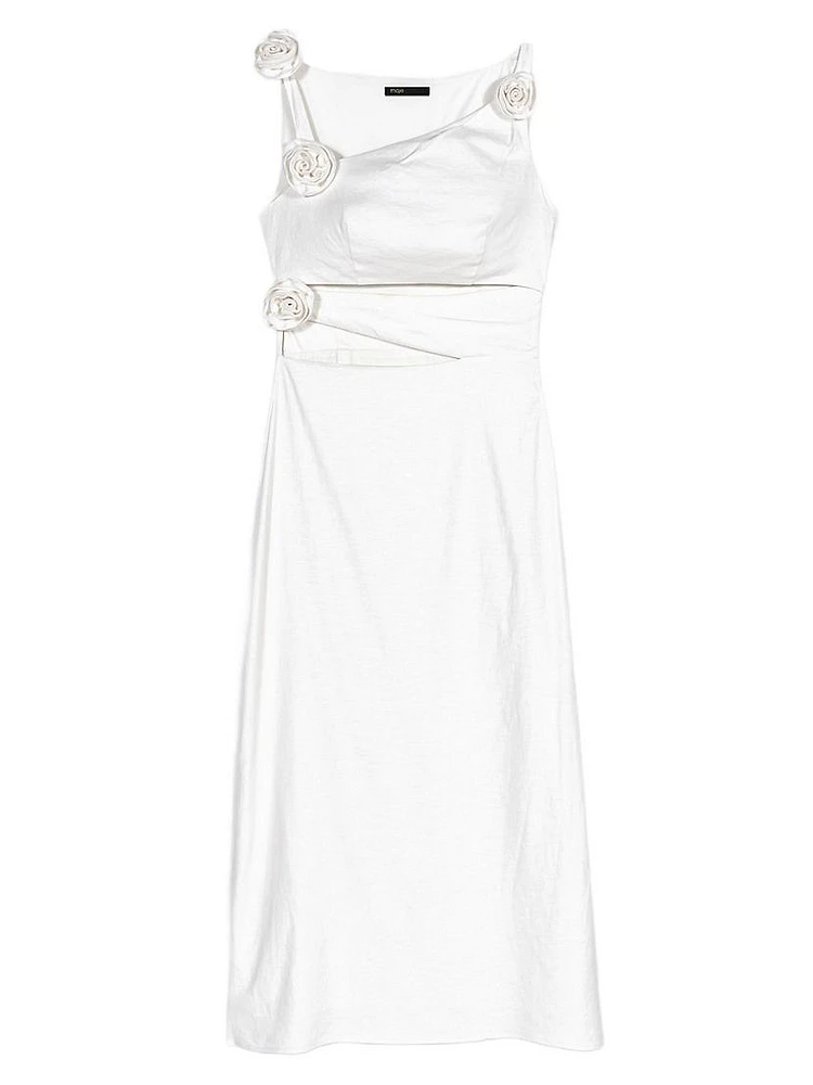 Openwork Linen Midi Dress