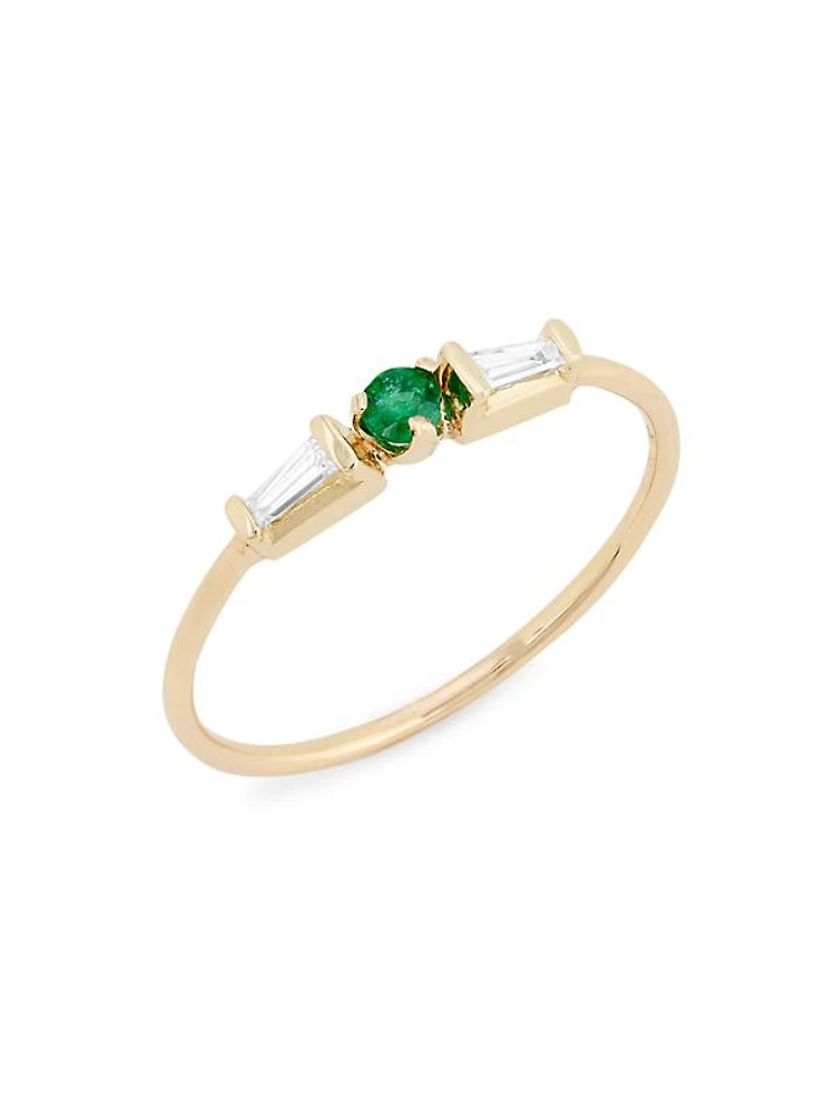 14K Yellow Gold, Emerald & Diamond Ring