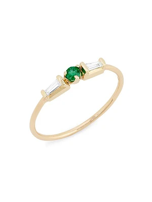 14K Yellow Gold, Emerald & Diamond Ring