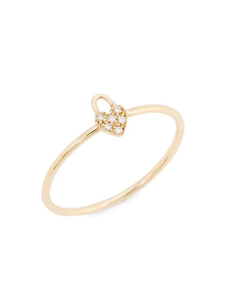 Itty Bitty Symbols 14K Yellow Gold & Diamond Padlock Heart Ring