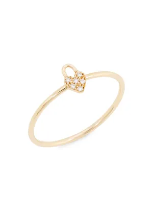 Itty Bitty Symbols 14K Yellow Gold & Diamond Padlock Heart Ring