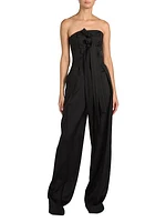 Pleated Tie-Bustier Strapless Jumpsuit