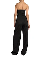 Pleated Tie-Bustier Strapless Jumpsuit