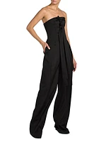 Pleated Tie-Bustier Strapless Jumpsuit