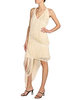 Sleeveless Asymmetric Fringe Dress