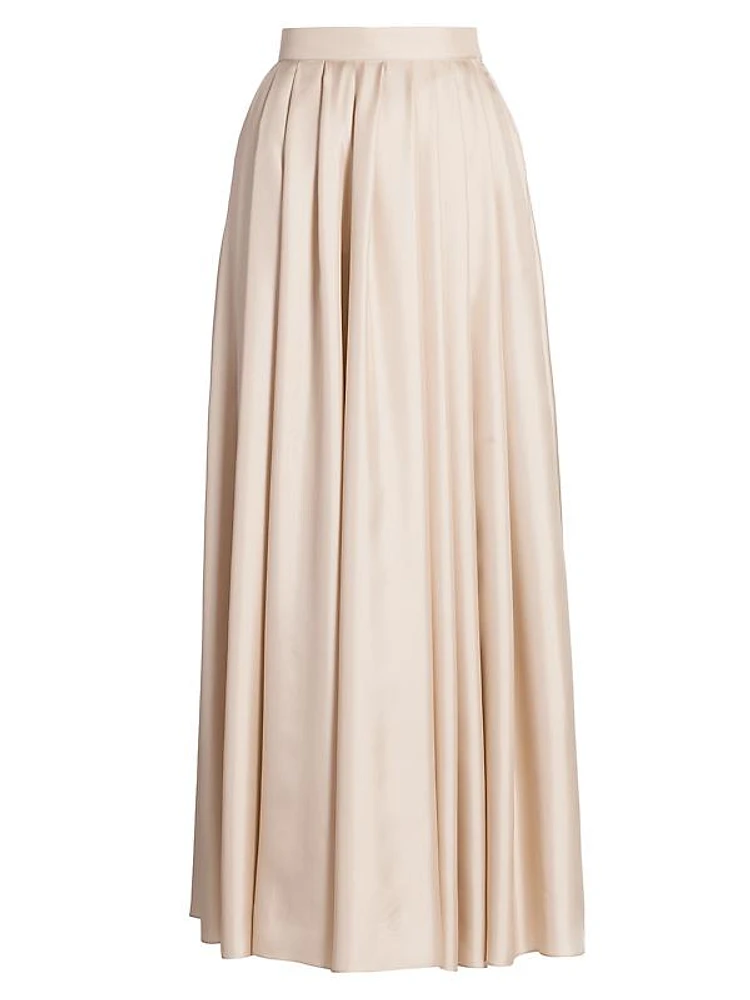 Silk Twill Pleated Maxi Skirt