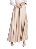 Silk Twill Pleated Maxi Skirt