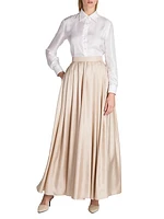 Silk Twill Pleated Maxi Skirt