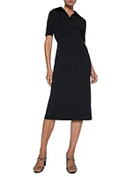 Belted Crepe-Knit Midi-Dress