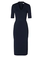 Belted Crepe-Knit Midi-Dress