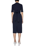 Belted Crepe-Knit Midi-Dress