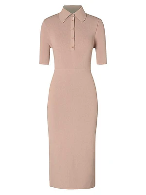 Crepe-Knit Polo Midi-Dress
