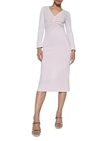 Ruched Long-Sleeve Midi-Dress