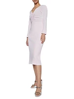 Ruched Long-Sleeve Midi-Dress