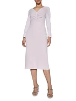 Ruched Long-Sleeve Midi-Dress