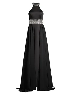 Halter Embellished Chiffon Gown