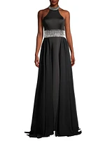 Halter Embellished Chiffon Gown