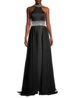 Halter Embellished Chiffon Gown