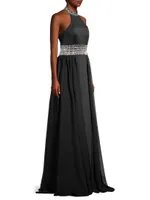 Halter Embellished Chiffon Gown