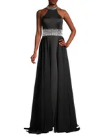 Halter Embellished Chiffon Gown