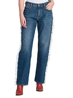 Fringed Straight-Leg Mid-Rise Jeans