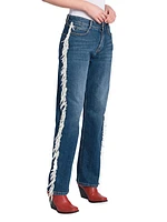 Fringed Straight-Leg Mid-Rise Jeans