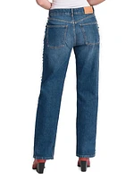 Fringed Straight-Leg Mid-Rise Jeans