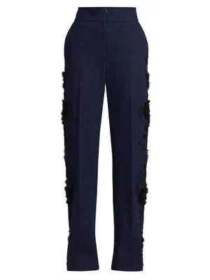 Rebirth Embroidered Flat-Front Denim Trousers