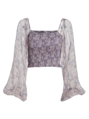 Amelia Smocked Silk Crop Top