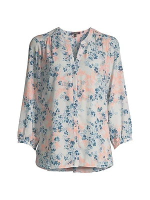 Pintucked Floral Blouse