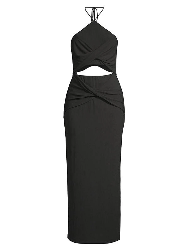 Hallie Cut-Out Rib-Knit Halter Maxi Dress