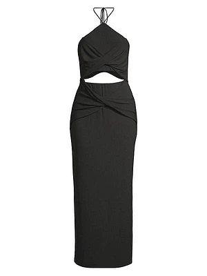 Hallie Cut-Out Rib-Knit Halter Maxi Dress