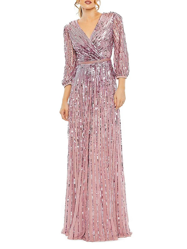 Metallic Puff-Sleeve Gown