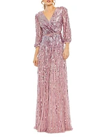 Metallic Puff-Sleeve Gown