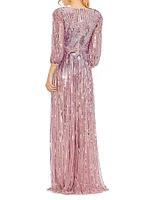 Metallic Puff-Sleeve Gown