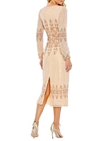 Embellished Long-Sleeve Column Dress