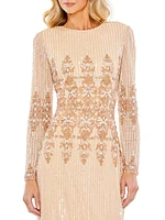 Embellished Long-Sleeve Column Dress