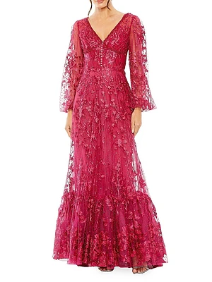 Embroidered A-Line Gown