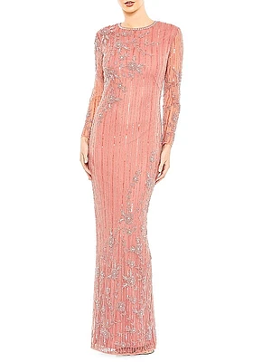 Embellished Long-Sleeve Gown