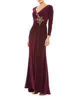 Appliqué Long-Sleeve Gown
