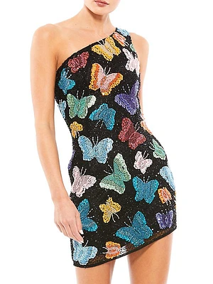 One-Shoulder Embellished Minidress
