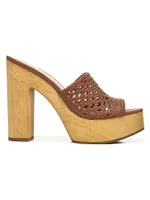 Guadalupe Woven Leather Wooden-Heel Mules