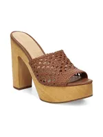 Guadalupe Woven Leather Wooden-Heel Mules