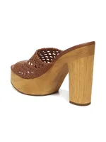 Guadalupe Woven Leather Wooden-Heel Mules