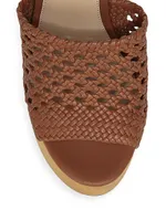 Guadalupe Woven Leather Wooden-Heel Mules